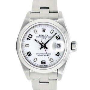 ROLEX DATEJUST WHITE INDEX-ARABIC DIAL STAINLESS STEEL SMOOTH OYSTER WATCH 79160
